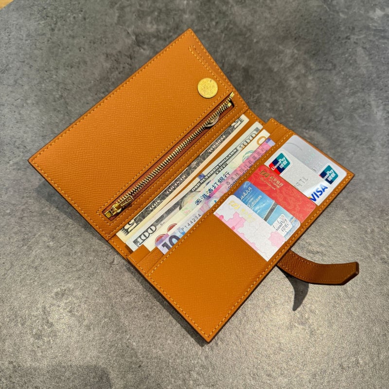 Portofel lung pentru femei din piele naturală, piele de vită din primul strat, ultraușor, capacitate extensibilă, lansare iarna 2025, Orange Cat Leather Goods