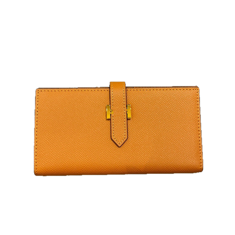 Portofel lung pentru femei din piele naturală, piele de vită din primul strat, ultraușor, capacitate extensibilă, lansare iarna 2025, Orange Cat Leather Goods