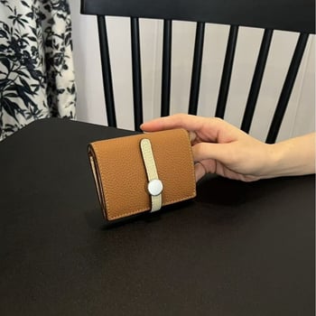 Ženski novčanik od prave kože, 2 preklopa, dizajn color-block, ultra lagan i sklopiv