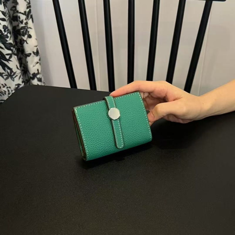 Ženski novčanik od prave kože, 2 preklopa, dizajn color-block, ultra lagan i sklopiv