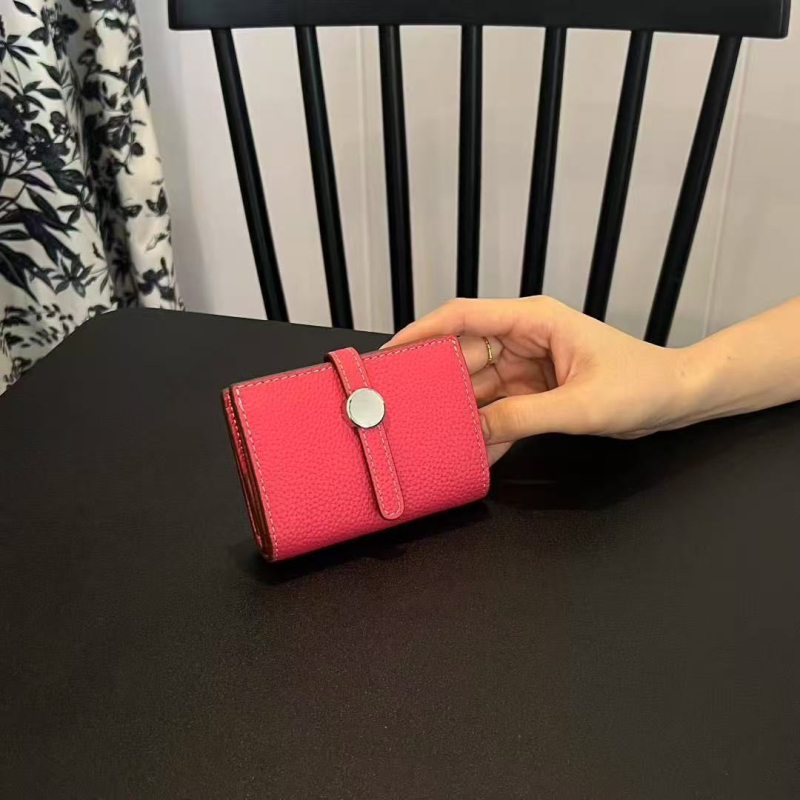 Ženski novčanik od prave kože, 2 preklopa, dizajn color-block, ultra lagan i sklopiv