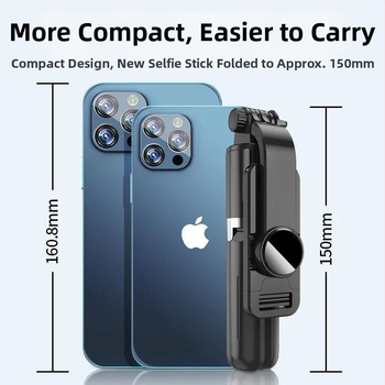 Pikendatav mini selfie-stiik mobiiltelefonile, kolmjalgsest statiiviga, roostevabast terasest; kaugjuhikut pole, Bluetoothi pole, valgustust pole