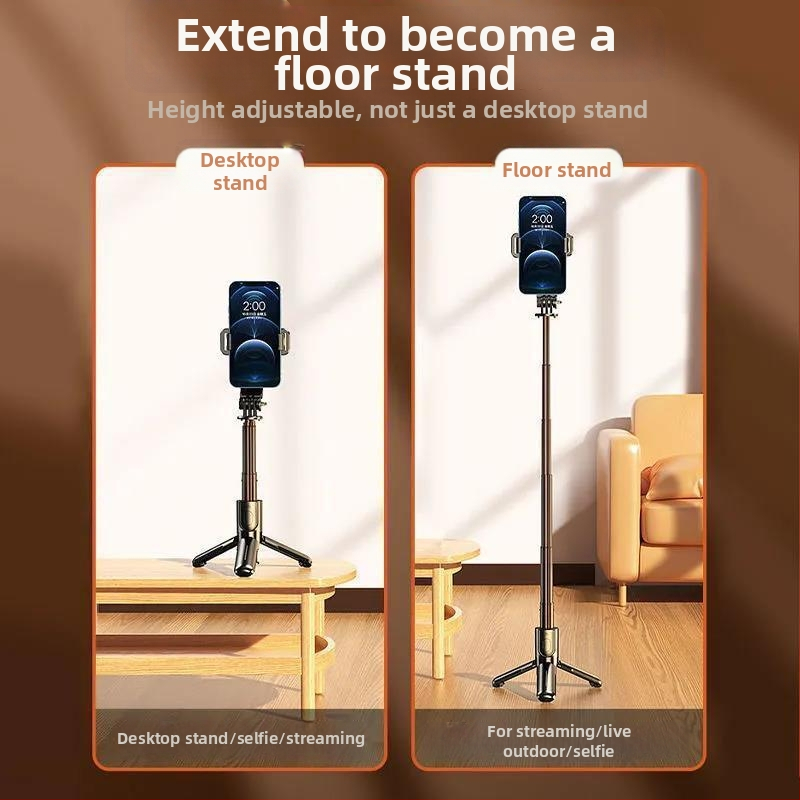 Išplėstinė mini selfie lazda su trijų kojų stovu mobiliesiems telefonams, iš nerūdijančio plieno; be nuotolinio valdymo, be Bluetooth, be apšvietimo