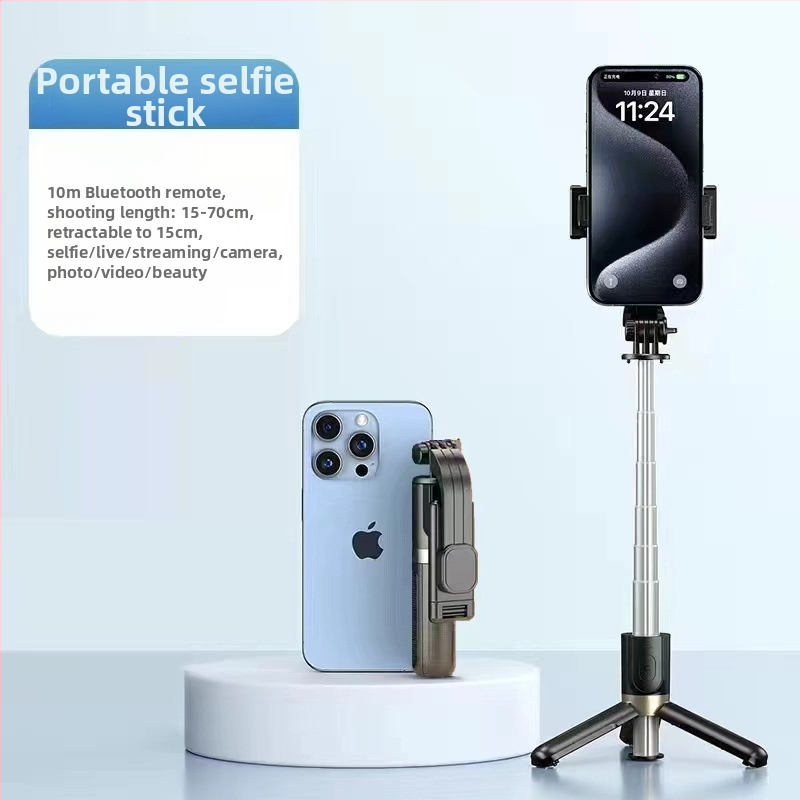 Pikendatav mini selfie-stiik mobiiltelefonile, kolmjalgsest statiiviga, roostevabast terasest; kaugjuhikut pole, Bluetoothi pole, valgustust pole