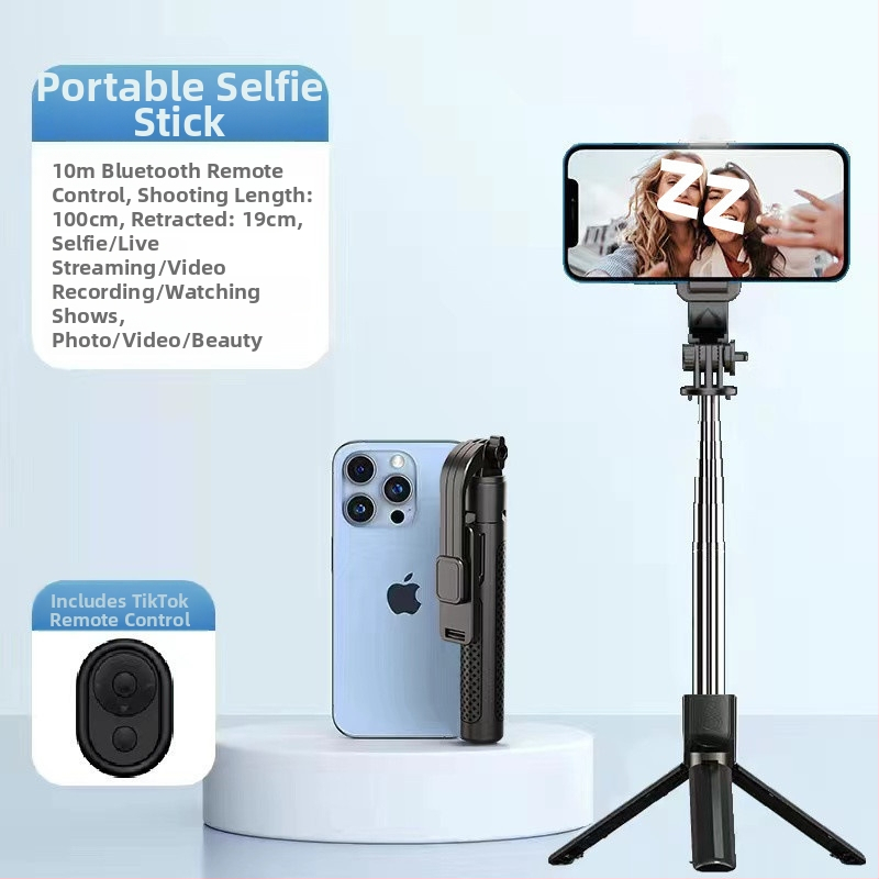 Pikendatav mini selfie-stiik mobiiltelefonile, kolmjalgsest statiiviga, roostevabast terasest; kaugjuhikut pole, Bluetoothi pole, valgustust pole