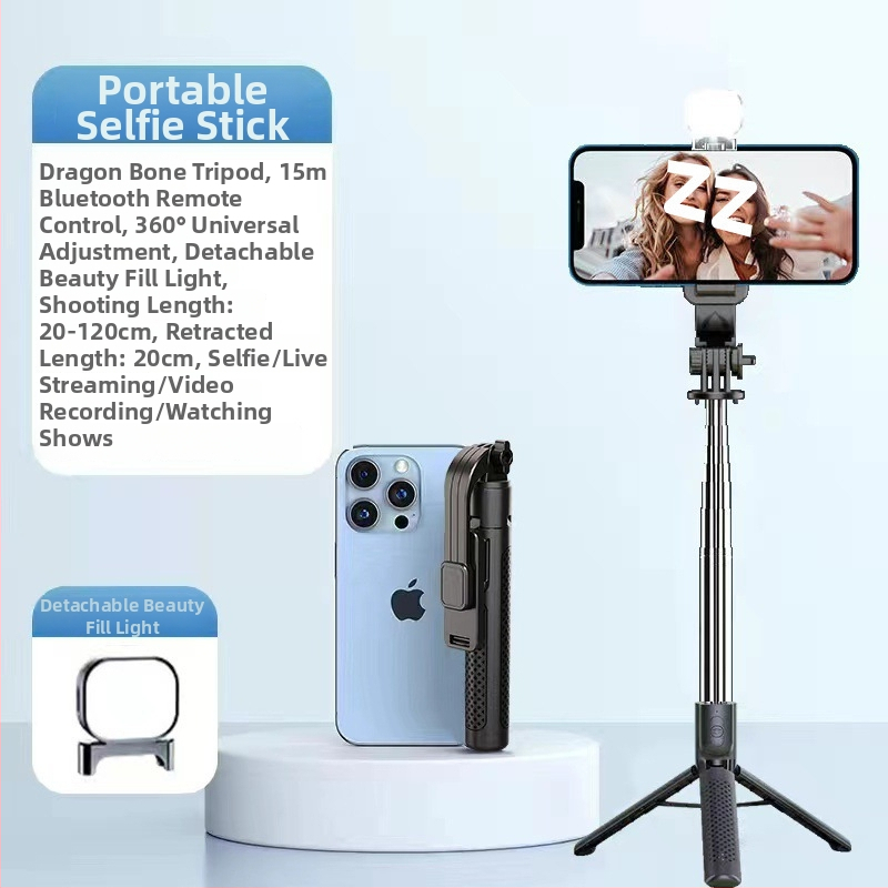 Pikendatav mini selfie-stiik mobiiltelefonile, kolmjalgsest statiiviga, roostevabast terasest; kaugjuhikut pole, Bluetoothi pole, valgustust pole