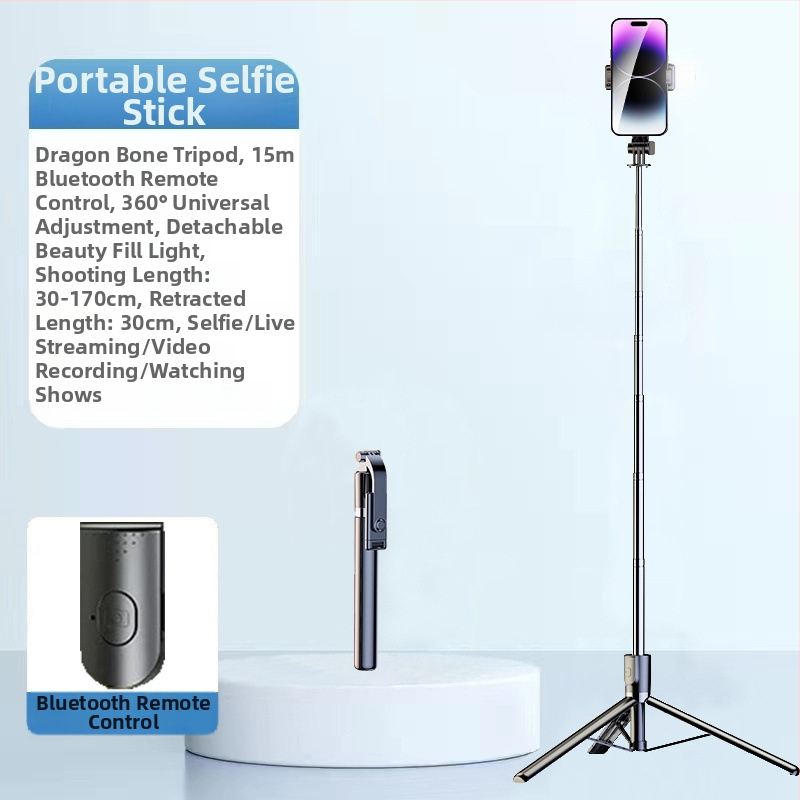 Pikendatav mini selfie-stiik mobiiltelefonile, kolmjalgsest statiiviga, roostevabast terasest; kaugjuhikut pole, Bluetoothi pole, valgustust pole