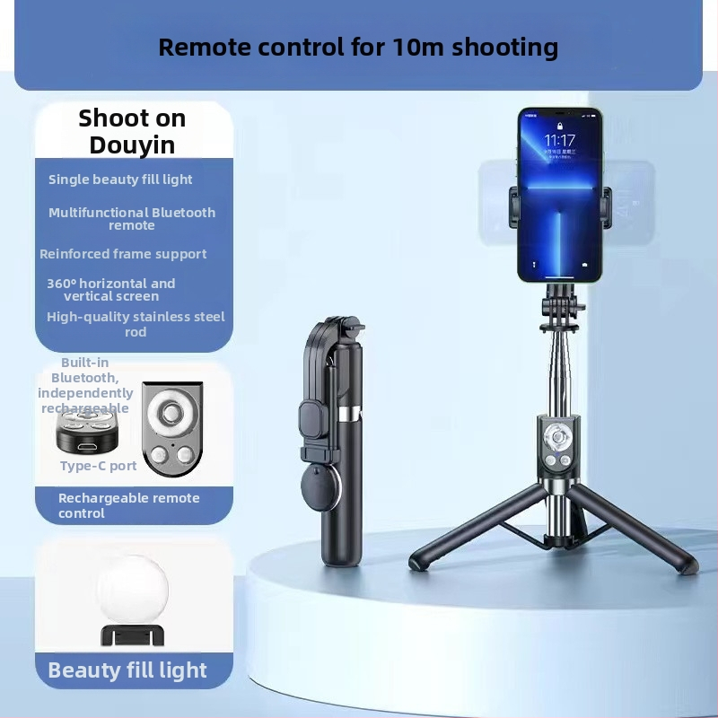 Pikendatav mini selfie-stiik mobiiltelefonile, kolmjalgsest statiiviga, roostevabast terasest; kaugjuhikut pole, Bluetoothi pole, valgustust pole