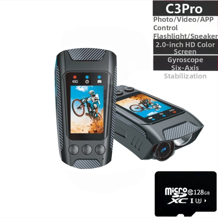 Riteņbraukšanas akcijas kamera ar 4K video, elektronisko stabilizāciju, svilpi un lukturi, 2.0-inch LCD