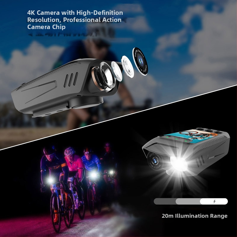 Cyklistická kamera akcie s 4K videom, elektronická stabilizácia, píšťalka a svietidlo, 2.0-inch LCD