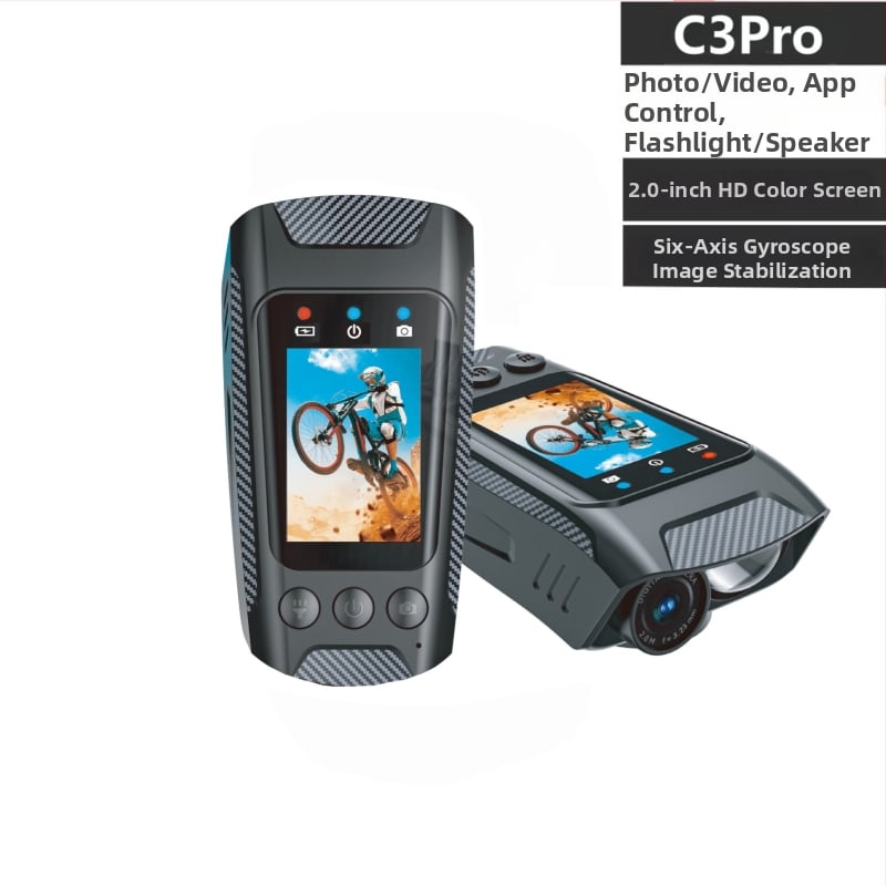 Riteņbraukšanas akcijas kamera ar 4K video, elektronisko stabilizāciju, svilpi un lukturi, 2.0-inch LCD