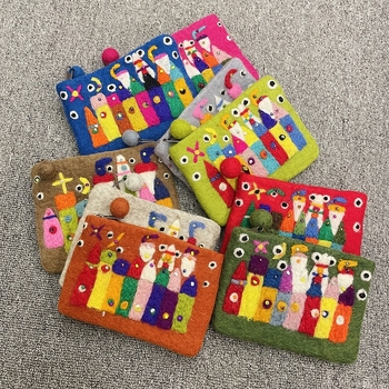 Portofel pentru monede din filc de lână, design castel, căptușeală pluș, antibacterian, primăvara 2024