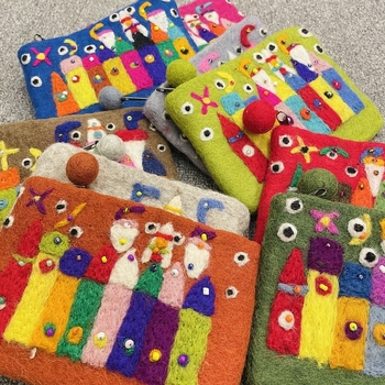 Portofel pentru monede din filc de lână, design castel, căptușeală pluș, antibacterian, primăvara 2024