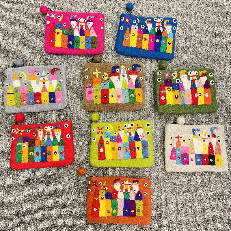 Portofel pentru monede din filc de lână, design castel, căptușeală pluș, antibacterian, primăvara 2024