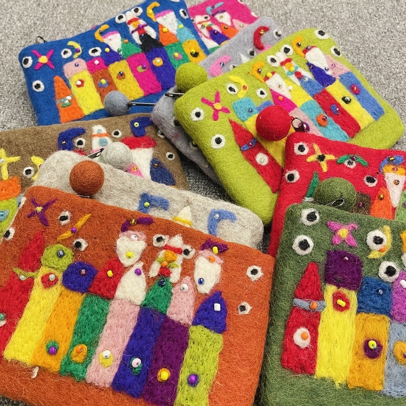 Portofel pentru monede din filc de lână, design castel, căptușeală pluș, antibacterian, primăvara 2024