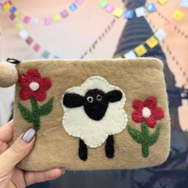 Portofel pentru monede din filc de lână, design castel, căptușeală pluș, antibacterian, primăvara 2024
