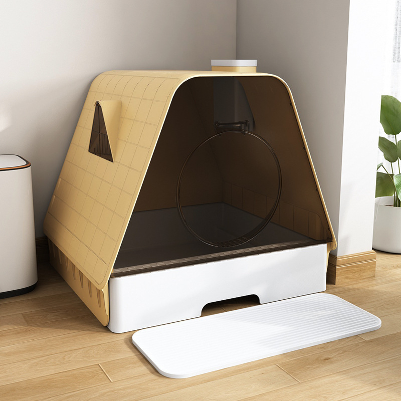 Πλήρως κλειστό κουτί άμμου γάτας με σχεδίαση-συρταριού και έλεγχο οσμών