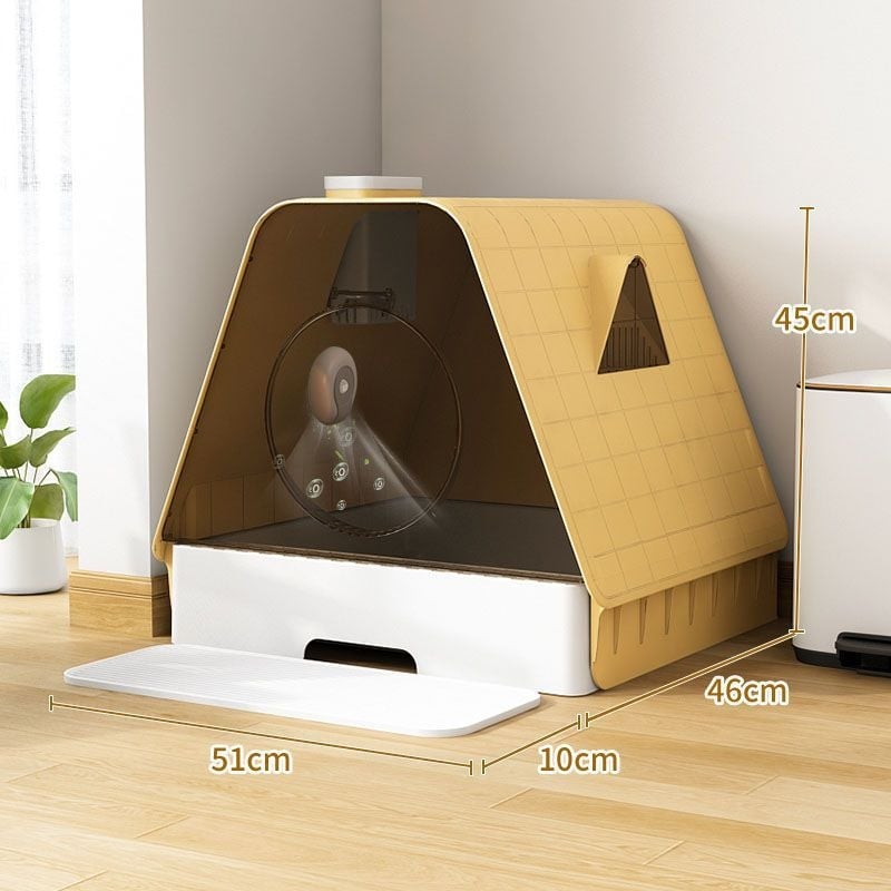 Πλήρως κλειστό κουτί άμμου γάτας με σχεδίαση-συρταριού και έλεγχο οσμών