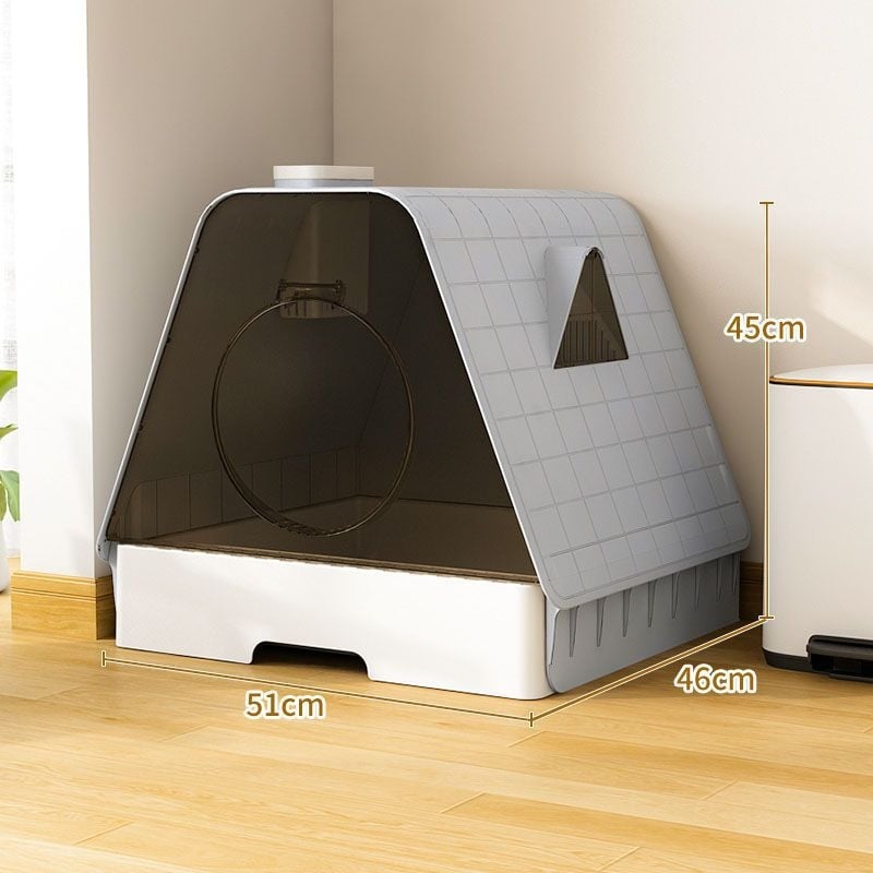 Πλήρως κλειστό κουτί άμμου γάτας με σχεδίαση-συρταριού και έλεγχο οσμών