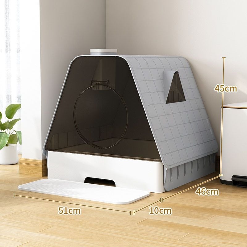 Πλήρως κλειστό κουτί άμμου γάτας με σχεδίαση-συρταριού και έλεγχο οσμών