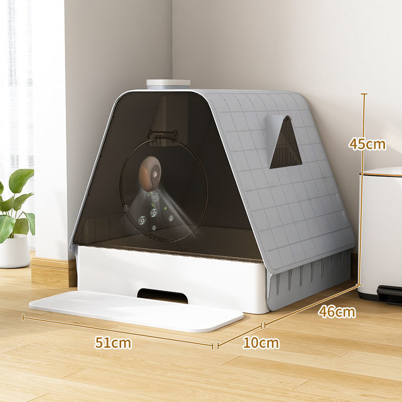 Πλήρως κλειστό κουτί άμμου γάτας με σχεδίαση-συρταριού και έλεγχο οσμών