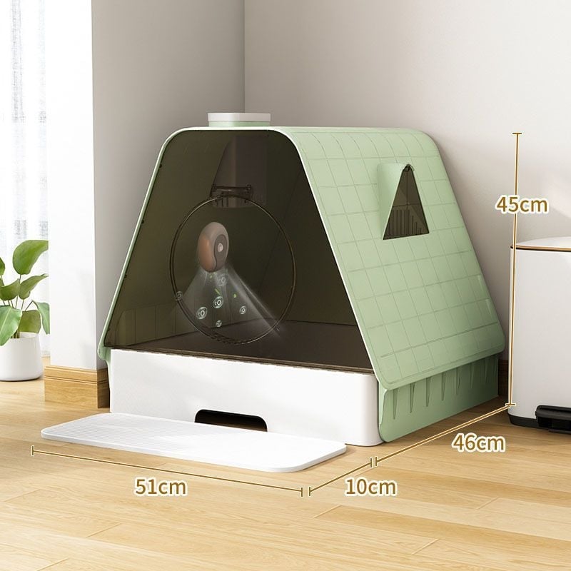 Πλήρως κλειστό κουτί άμμου γάτας με σχεδίαση-συρταριού και έλεγχο οσμών