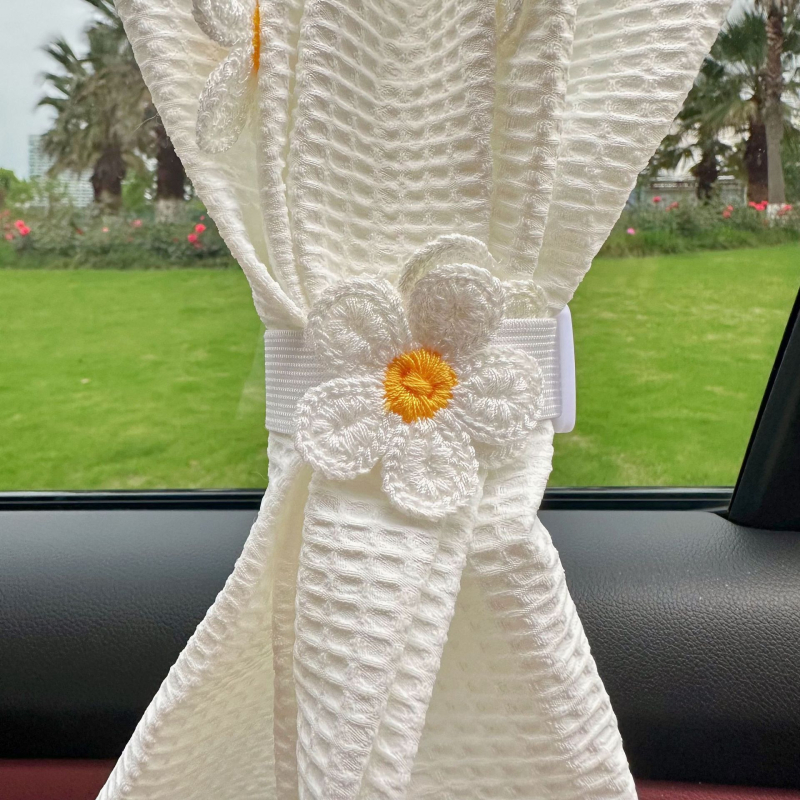 Draperie auto cu protecție solară și broderie urs-flori, bumbac gros, imprimare logo, montaj cu ventuză, stil desen animat