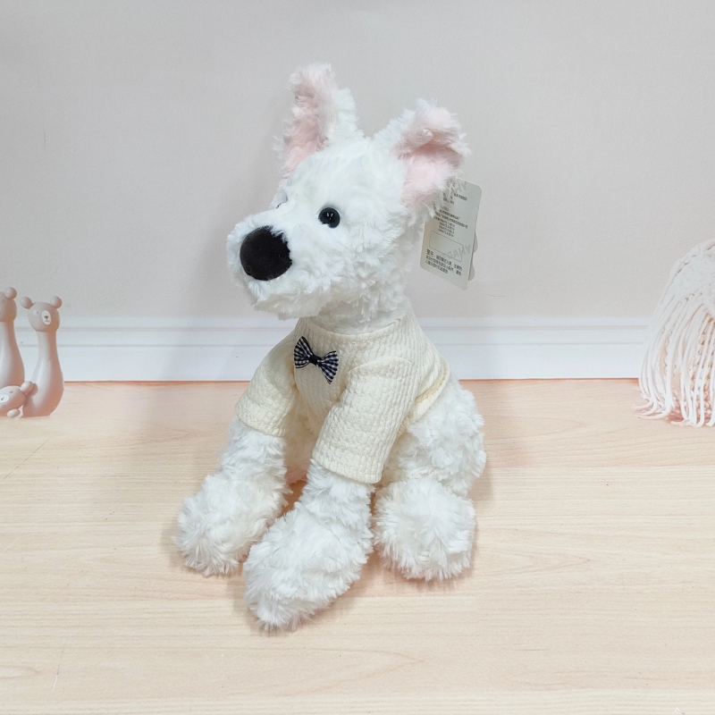 Kutya plüssjáték – lógó fülű, rövid plüss, PP pamut töltet, 7–14 éveseknek