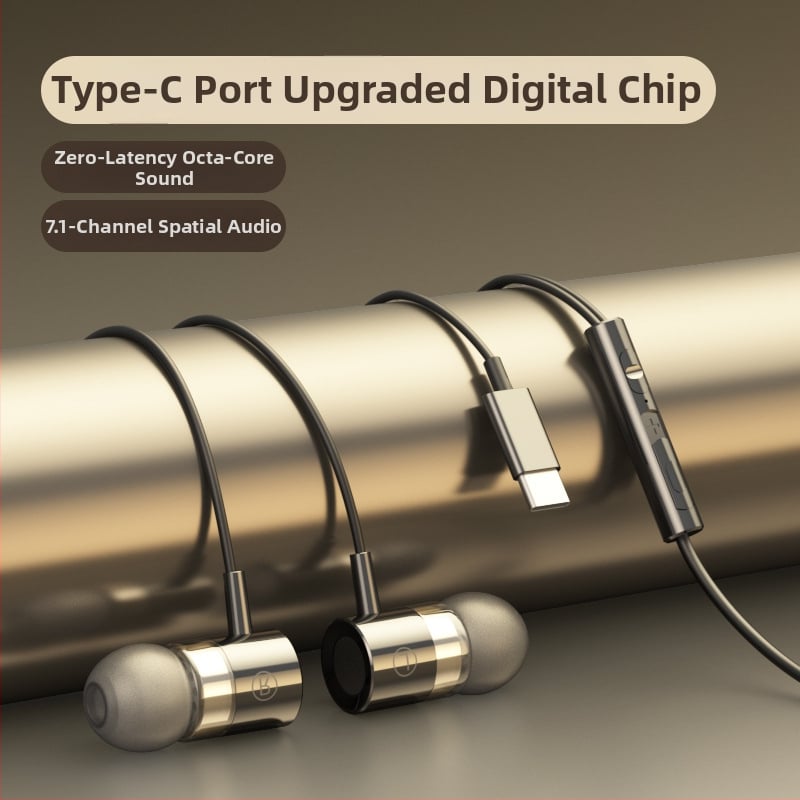 Iekšējās ausu austiņas ar Type-C savienotāju, 1,2 m vads, spēcīgs basu, trokšņu izolācija, silikona/metāla uzgaļi, modelis F5-11