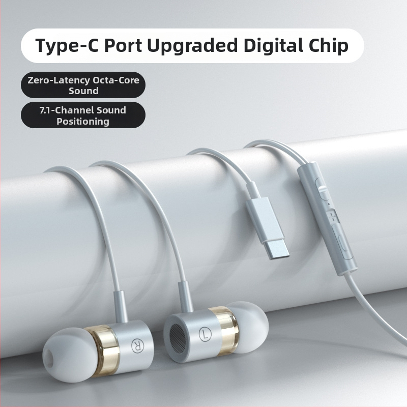 Iekšējās ausu austiņas ar Type-C savienotāju, 1,2 m vads, spēcīgs basu, trokšņu izolācija, silikona/metāla uzgaļi, modelis F5-11