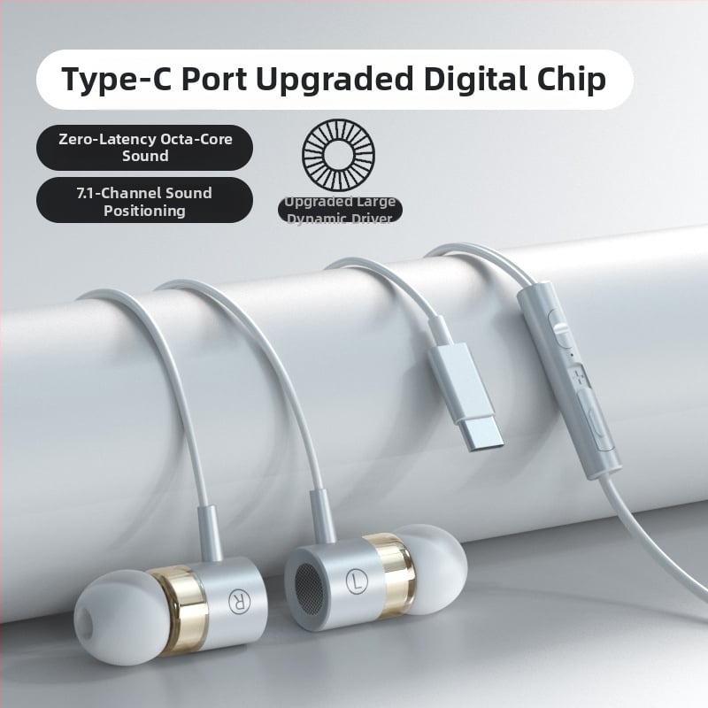 Iekšējās ausu austiņas ar Type-C savienotāju, 1,2 m vads, spēcīgs basu, trokšņu izolācija, silikona/metāla uzgaļi, modelis F5-11