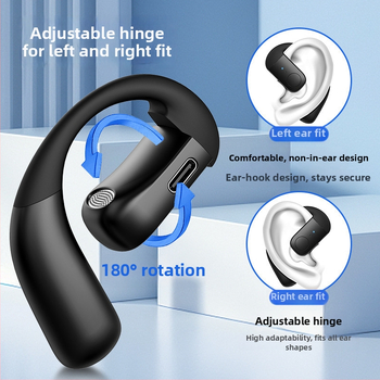 Bluetooth слушалка с костна проводимост – едностранна, закачена към ухото, Bluetooth 5.4, обхват 10 м, над 8 часа работа