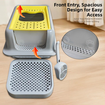 Κάδος άμμου γάτας από μεταλλική και πλαστική κατασκευή, πλήρως κλειστός, με αντι-πιτσιλίσματα, εύκολη συναρμολόγηση, Jinlang Industry