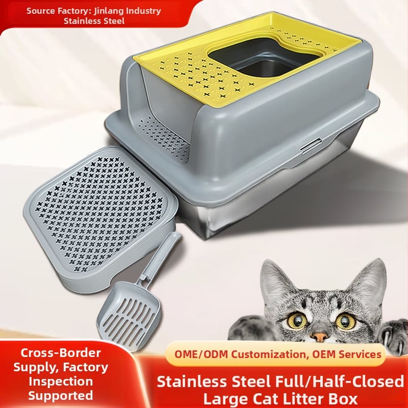 Κάδος άμμου γάτας από μεταλλική και πλαστική κατασκευή, πλήρως κλειστός, με αντι-πιτσιλίσματα, εύκολη συναρμολόγηση, Jinlang Industry