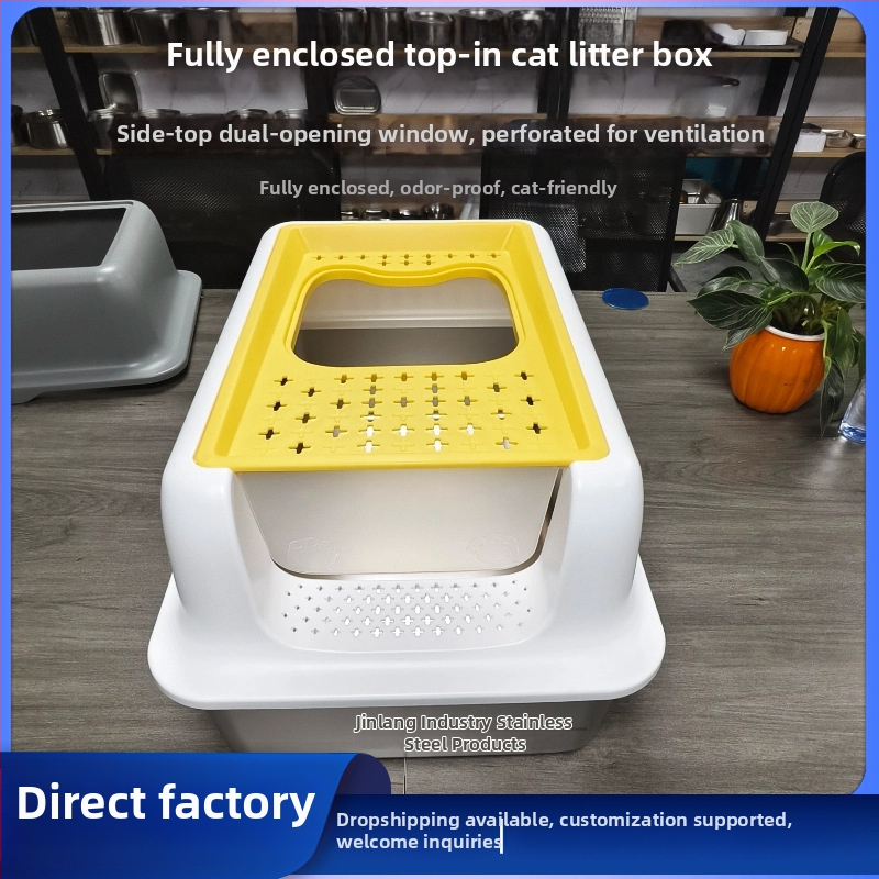 Κάδος άμμου γάτας από μεταλλική και πλαστική κατασκευή, πλήρως κλειστός, με αντι-πιτσιλίσματα, εύκολη συναρμολόγηση, Jinlang Industry