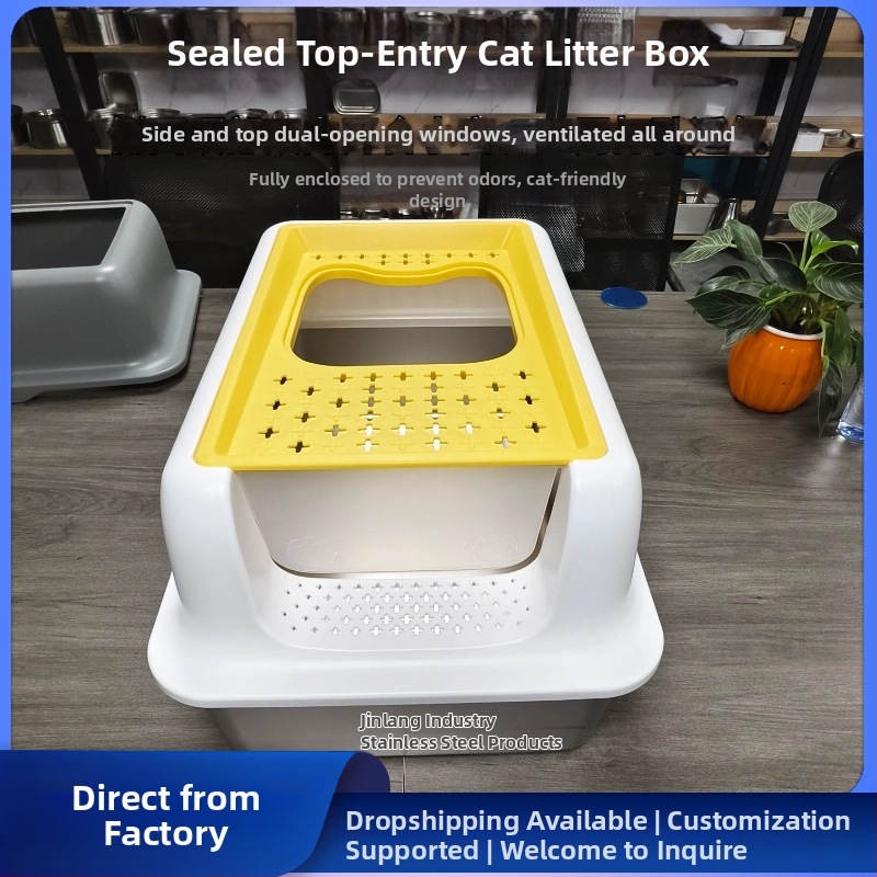 Κάδος άμμου γάτας από μεταλλική και πλαστική κατασκευή, πλήρως κλειστός, με αντι-πιτσιλίσματα, εύκολη συναρμολόγηση, Jinlang Industry