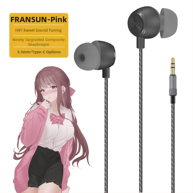 FRANSUN In-Ear vadu auskars ar mikrofonu, 3,5 mm taisnais spraudnis, 1,2 m kabelis, 10 mm draiveris