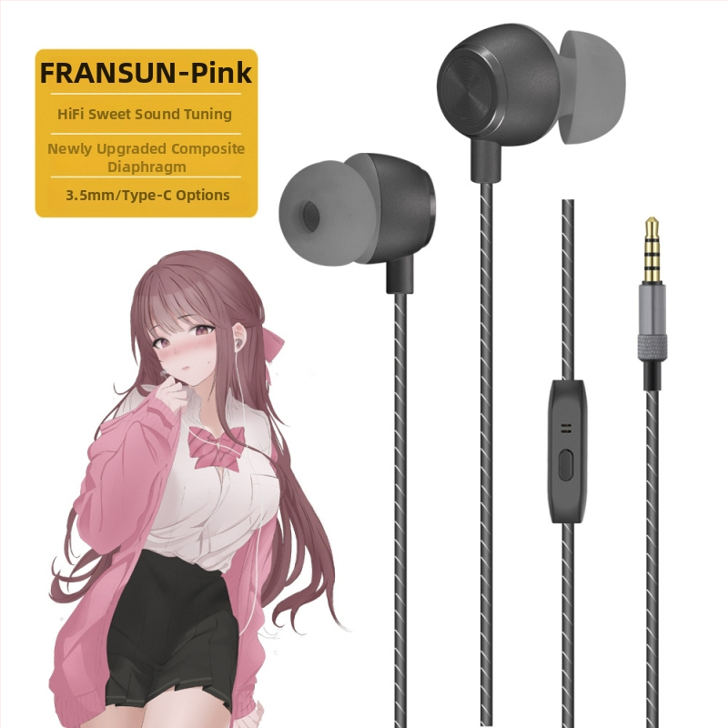 FRANSUN In-Ear vadu auskars ar mikrofonu, 3,5 mm taisnais spraudnis, 1,2 m kabelis, 10 mm draiveris