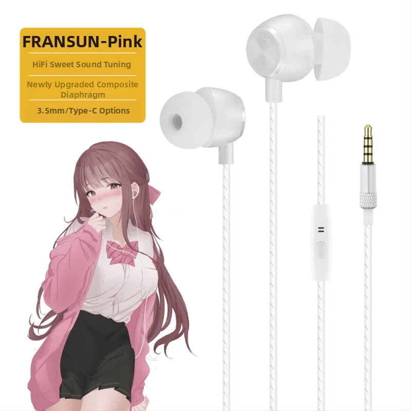 FRANSUN In-Ear vadu auskars ar mikrofonu, 3,5 mm taisnais spraudnis, 1,2 m kabelis, 10 mm draiveris