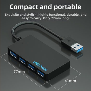 USB 3.0 hub, 4 priključka, proširenje 1–4, napajanje preko USB, kabel dužine 10 cm, prijenos 5DBps