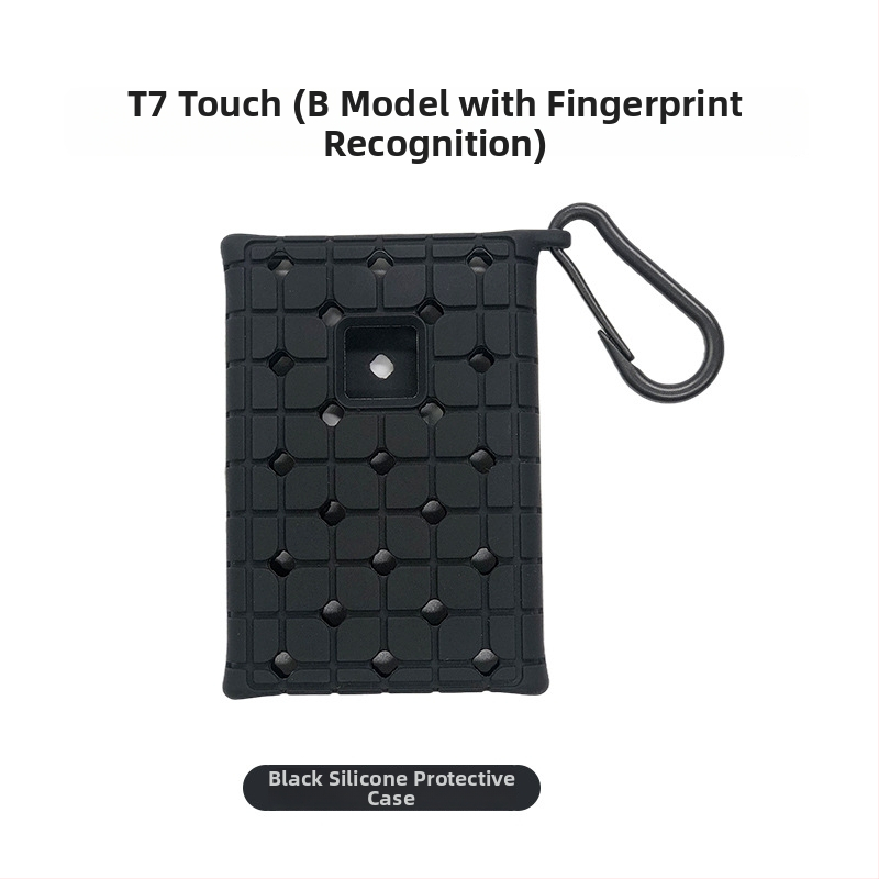 Silīkona aizsargkorpuss Samsung T7/T7 Touch/T9 – kritiena izturība un siltuma izkliede, ar karabīnu, pielāgojams logotips un iepakojums