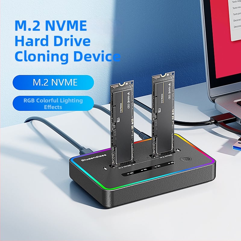 M.2 NVMe SSD klonavimo dokas, Type-C sąsaja, 20 Gbps, ABS korpusas, modeliai SD07/SD08, palaiko iki 8TB×2