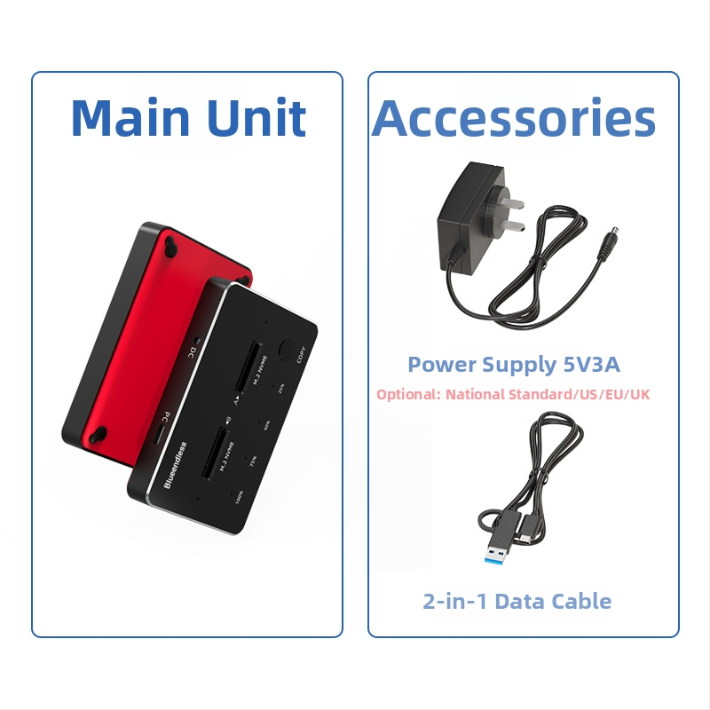 M.2 NVMe SSD klonavimo dokas, Type-C sąsaja, 20 Gbps, ABS korpusas, modeliai SD07/SD08, palaiko iki 8TB×2