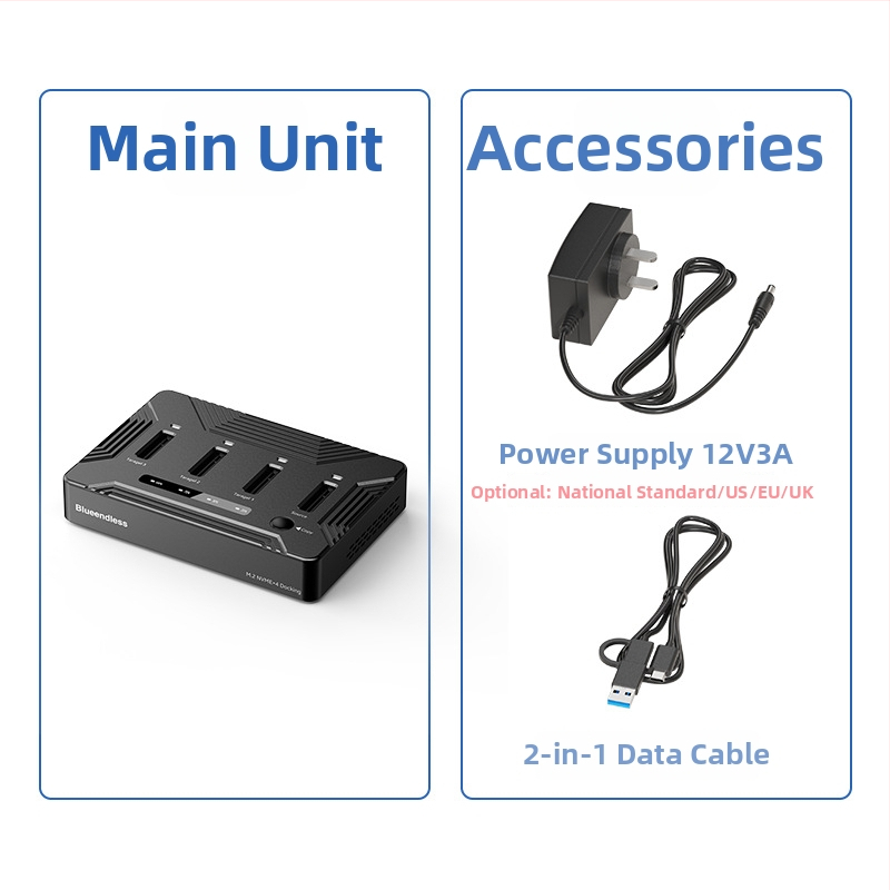 M.2 NVMe SSD klonavimo dokas, Type-C sąsaja, 20 Gbps, ABS korpusas, modeliai SD07/SD08, palaiko iki 8TB×2