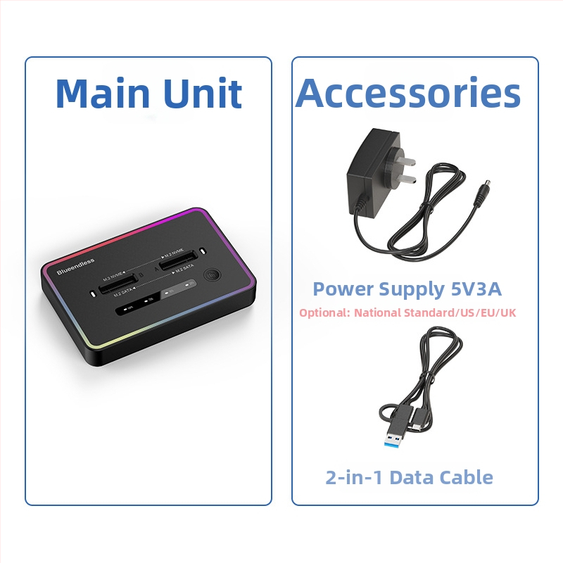 M.2 NVMe SSD klonavimo dokas, Type-C sąsaja, 20 Gbps, ABS korpusas, modeliai SD07/SD08, palaiko iki 8TB×2