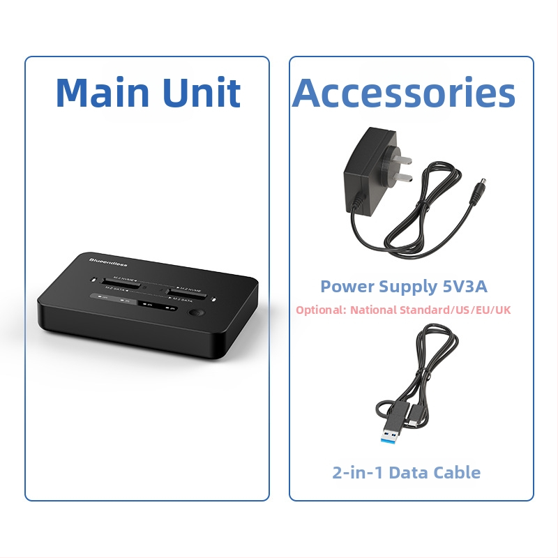 M.2 NVMe SSD klonavimo dokas, Type-C sąsaja, 20 Gbps, ABS korpusas, modeliai SD07/SD08, palaiko iki 8TB×2