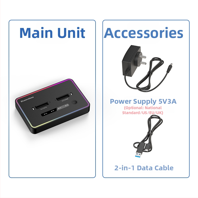 M.2 NVMe SSD klonavimo dokas, Type-C sąsaja, 20 Gbps, ABS korpusas, modeliai SD07/SD08, palaiko iki 8TB×2