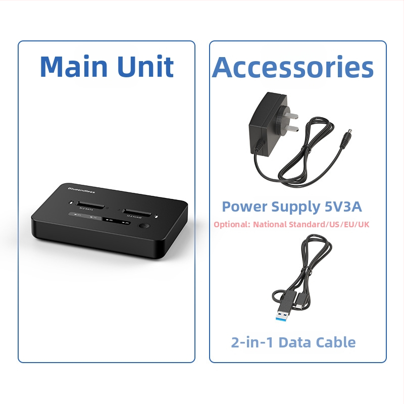 M.2 NVMe SSD klonavimo dokas, Type-C sąsaja, 20 Gbps, ABS korpusas, modeliai SD07/SD08, palaiko iki 8TB×2