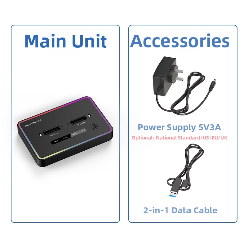 M.2 NVMe SSD klonavimo dokas, Type-C sąsaja, 20 Gbps, ABS korpusas, modeliai SD07/SD08, palaiko iki 8TB×2