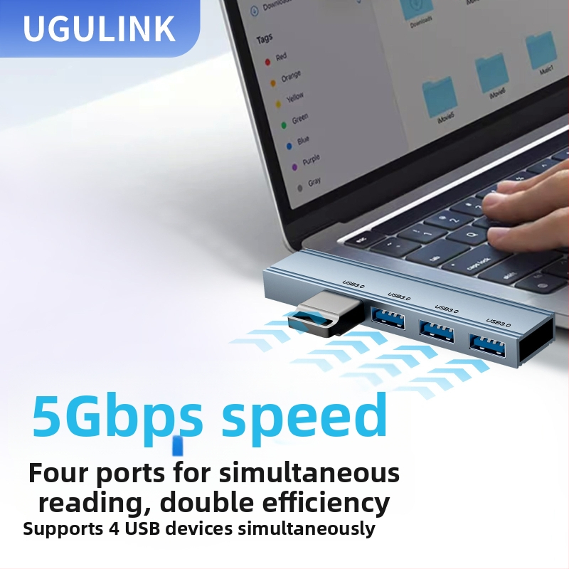 Type-C USB hub WG so štyrmi USB 3.0 portmi — USB 3.0 rozhranie, Prenosová rýchlosť 3.0, Bez externého napájania